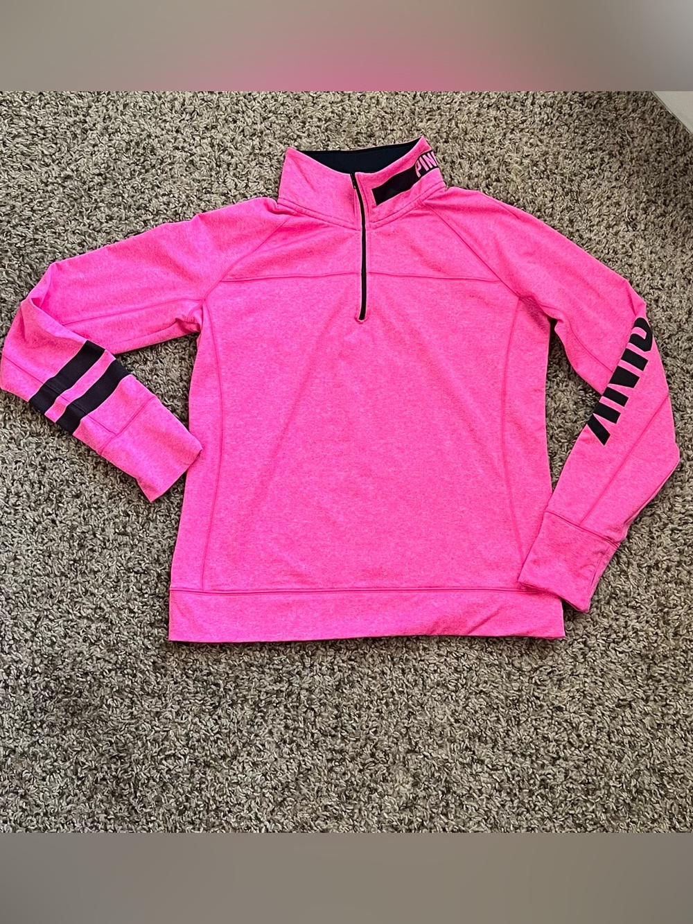 PINK Victoria's Secret Hot Pink Quarter-Zip Pullover with Black Trim